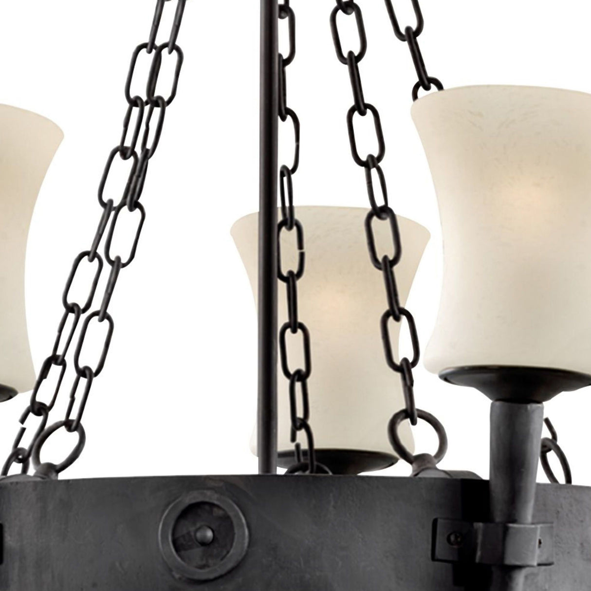 Searchlight Electric Cartwheel 5Lt Pendant - Black Metal & Sanded Glass 0815-5BK