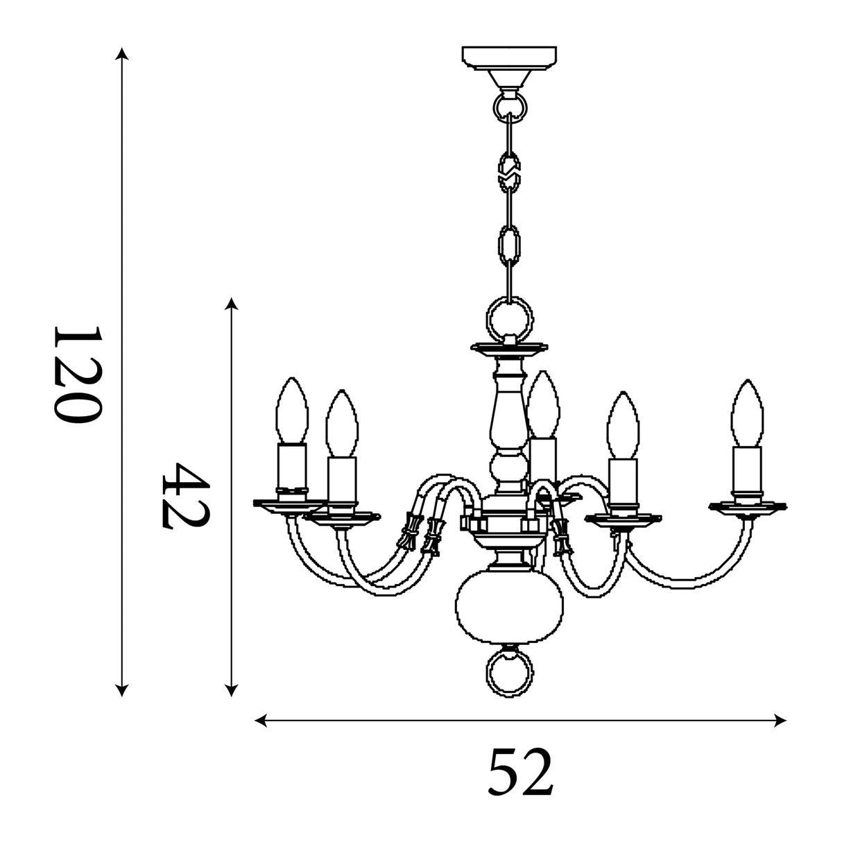 Searchlight Electric Flemish 5Lt Pendant - Solid Brass Metal 1019-5AB