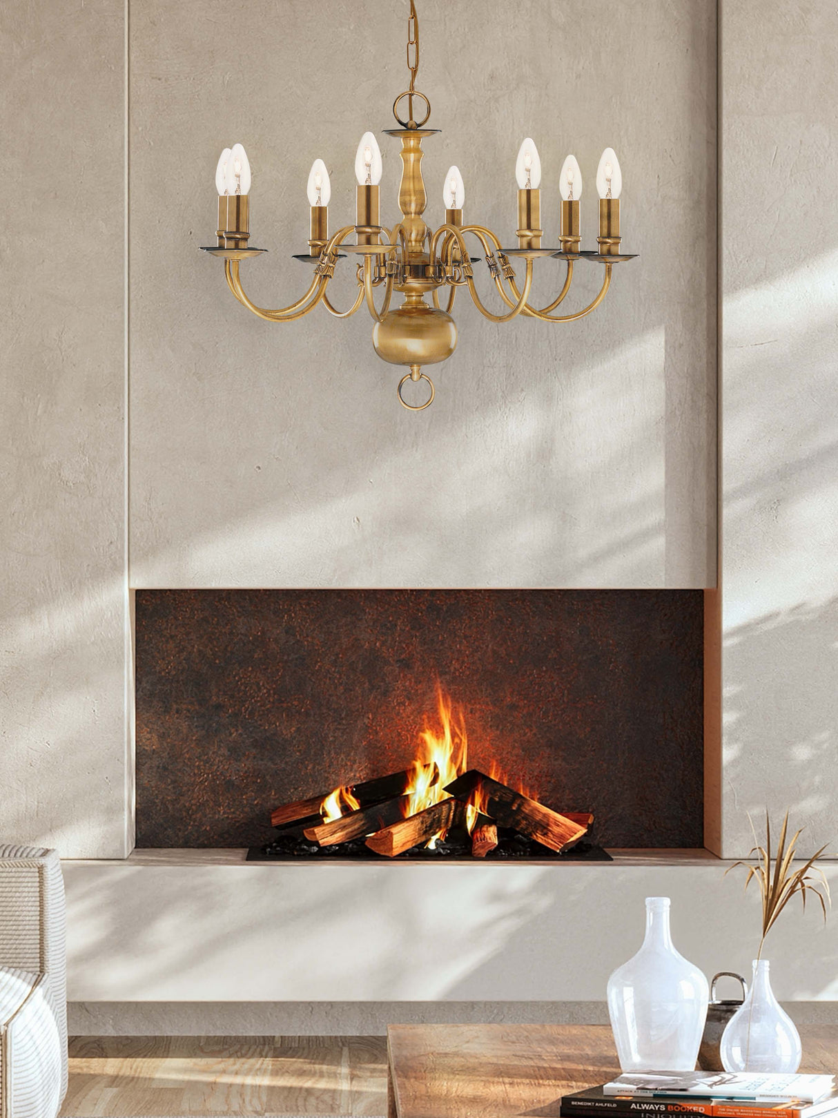 Searchlight Electric Flemish 8Lt Pendant - Solid Brass Metal 1019-8AB