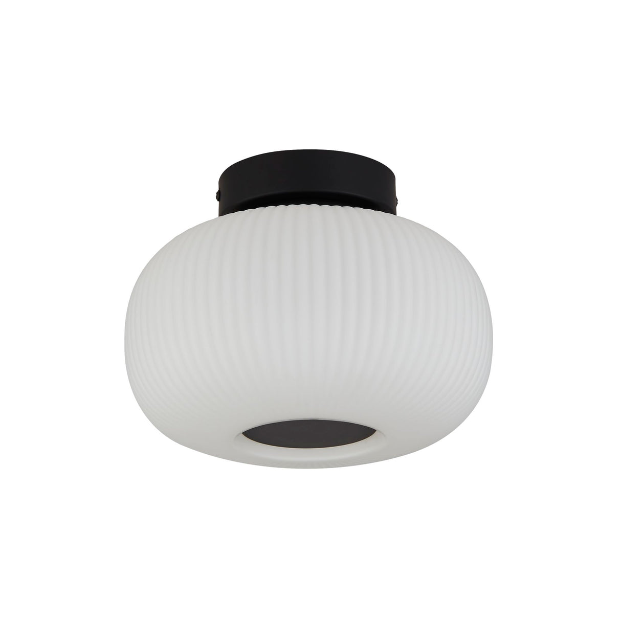 Searchlight Electric Lumina Flush - Black Metal & Opal Ribbed Glass 10271-1BK