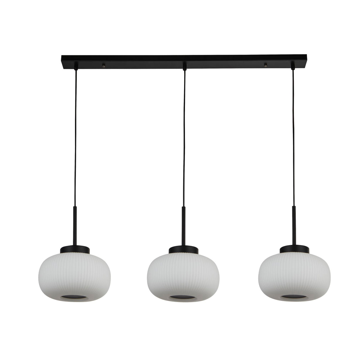 Searchlight Electric Lumina 3Lt Bar Pendant - Black Metal & Opal Ribbed Glass 10271-3BK