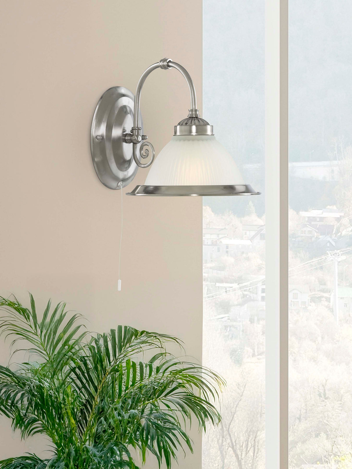 Searchlight Electric American Diner Wall Light - Satin Silver Metal & Acid Glass 1041-1