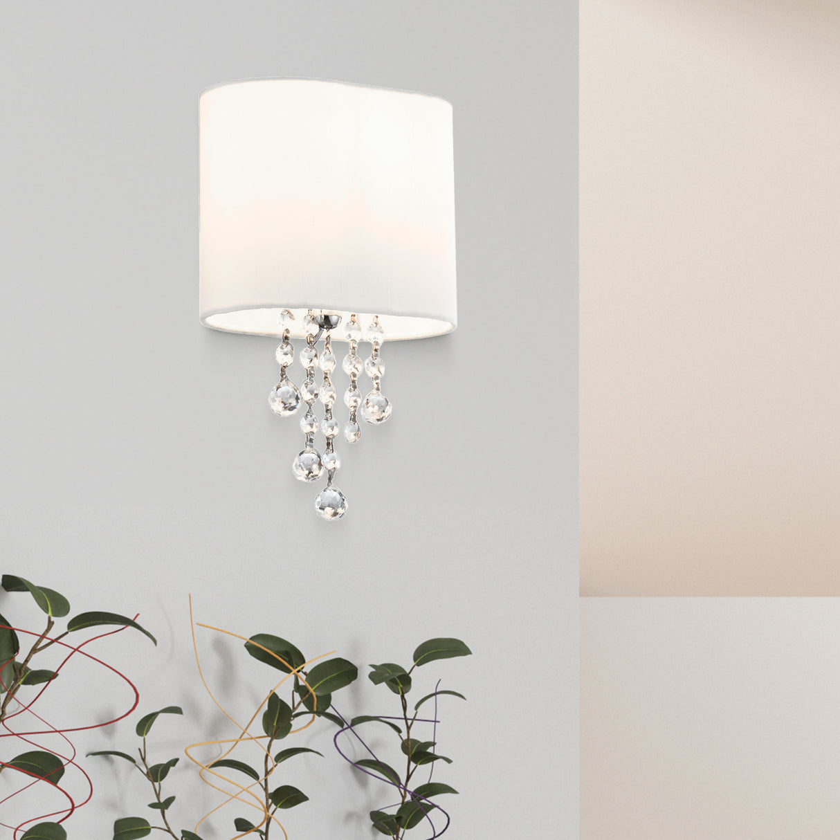 Searchlight Electric Nina Wall Light - Chrome, Crystal & Fabric Shade 1051-1CC