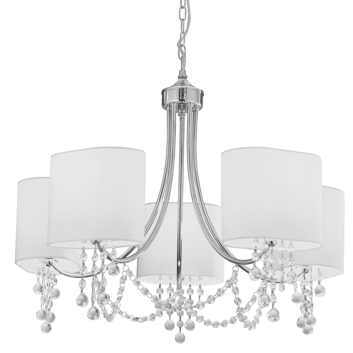 Searchlight Electric Nina 5Lt Pendant - Chrome, Crystal & Fabric Shades 1055-5CC