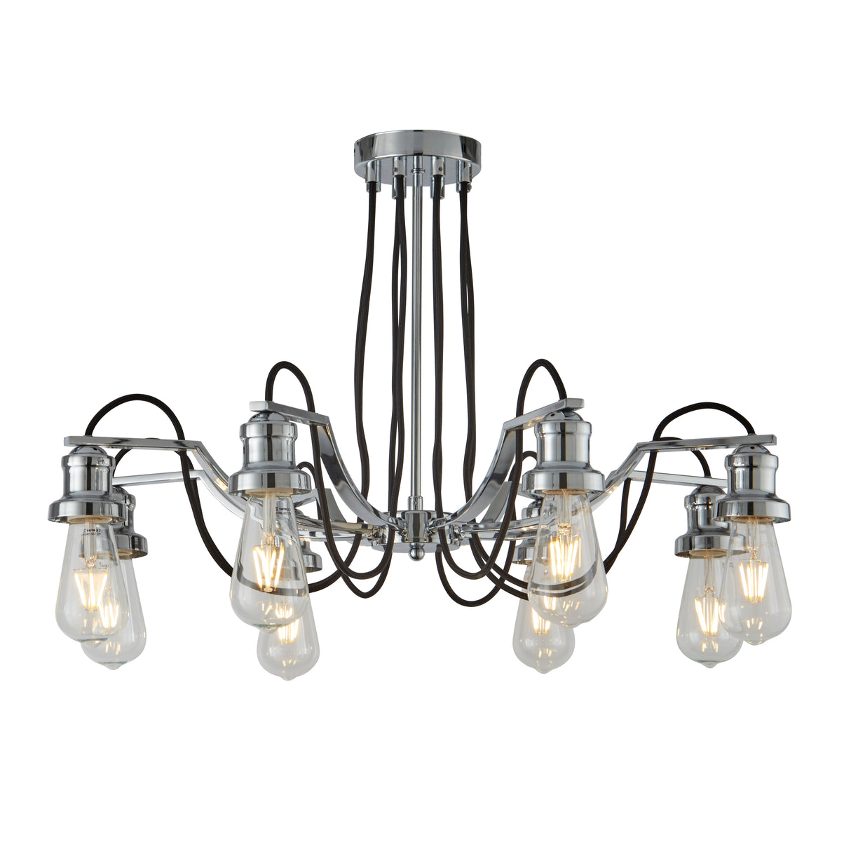 Olivia 8Lt Pendant - Chrome & Black Braided Cable