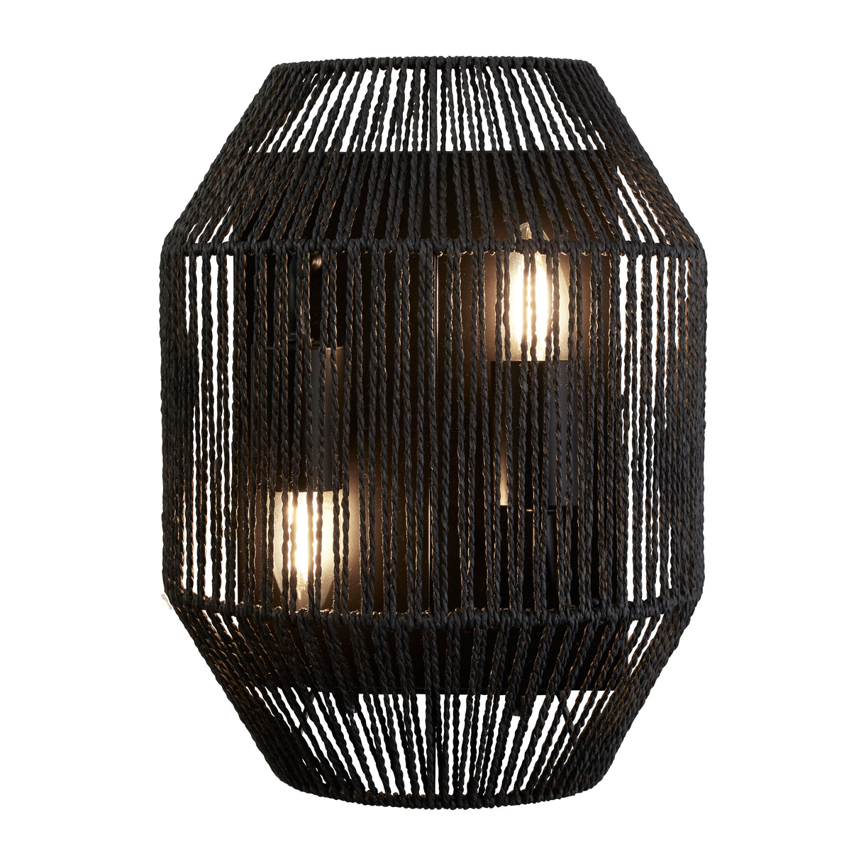 Wicker 2Lt Wall Light - Matt Black Metal & Black Rope Shade