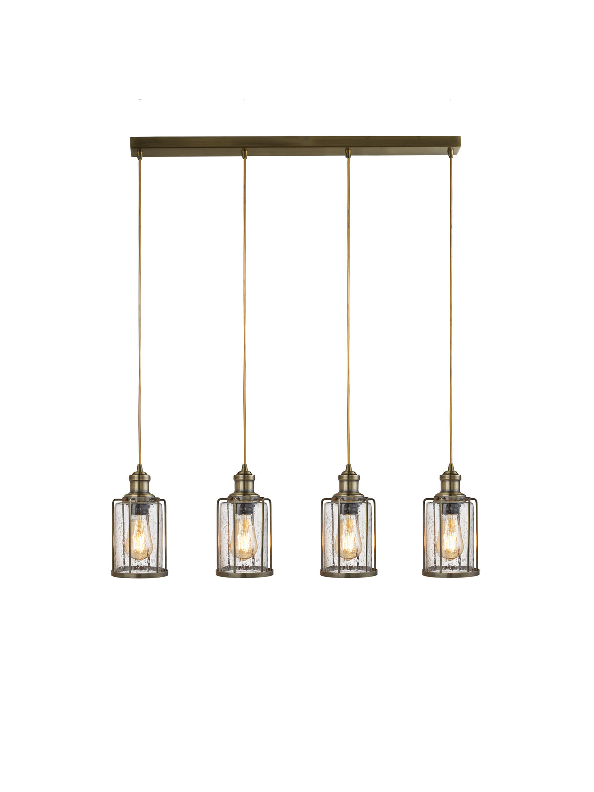 Pipes 4Lt Bar Pendant - Antique Brass Metal & Seeded Glass
