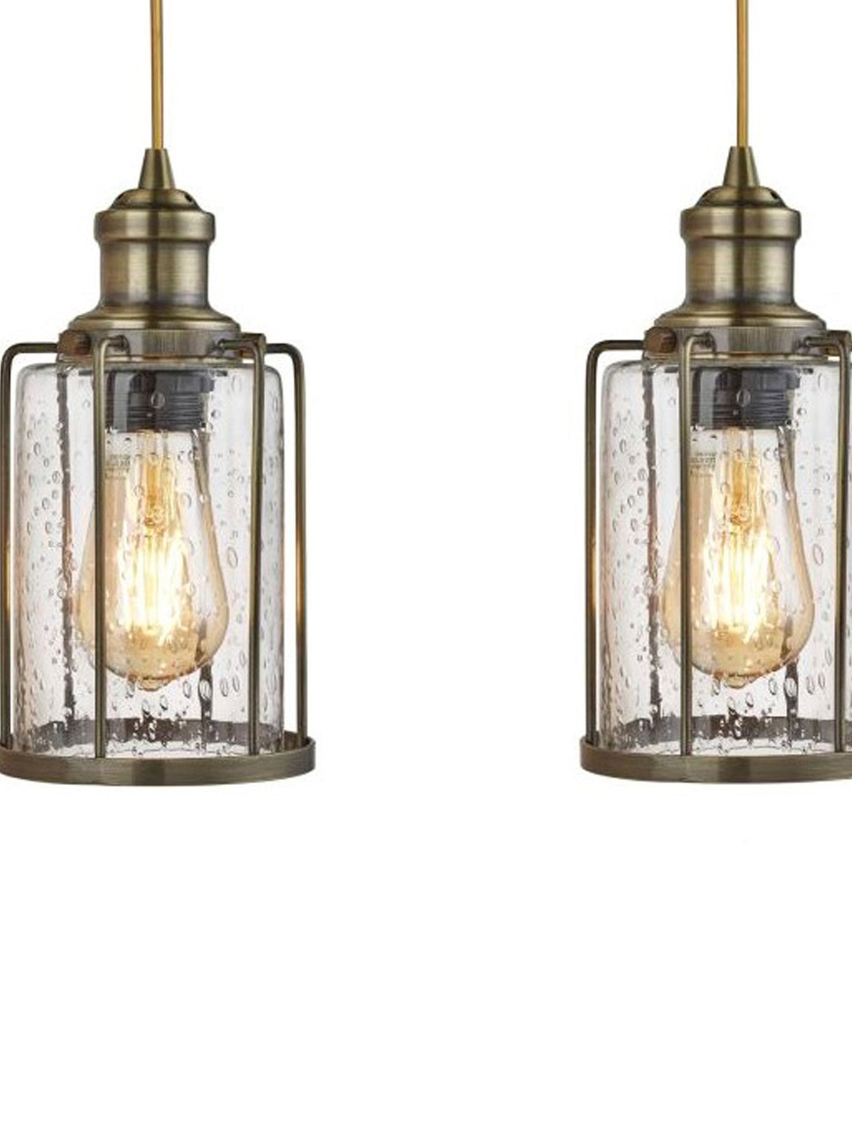 Searchlight Electric Pipes 4Lt Bar Pendant - Antique Brass Metal & Seeded Glass 1164-4AB