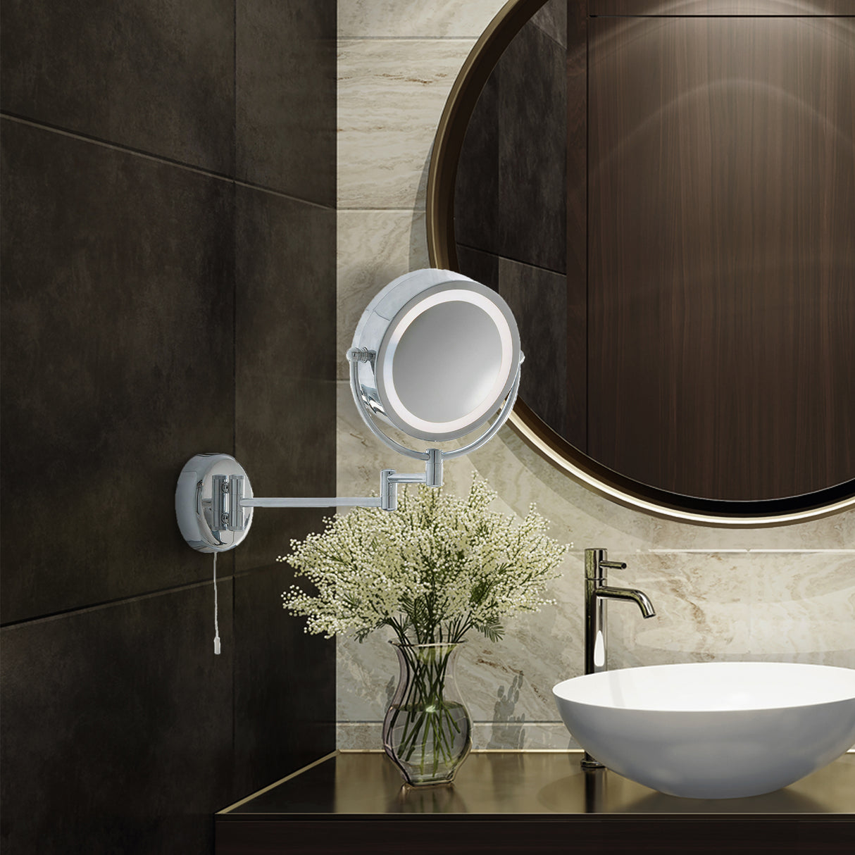 Searchlight Electric Illuminating Bathroom Mirror With Swing Arm - Chrome, IP44 11824