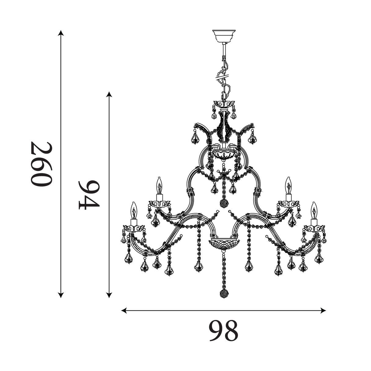 Searchlight Electric Marie Therese 18Lt Chandelier-Polished Brass & Clear Crystal 1214-18