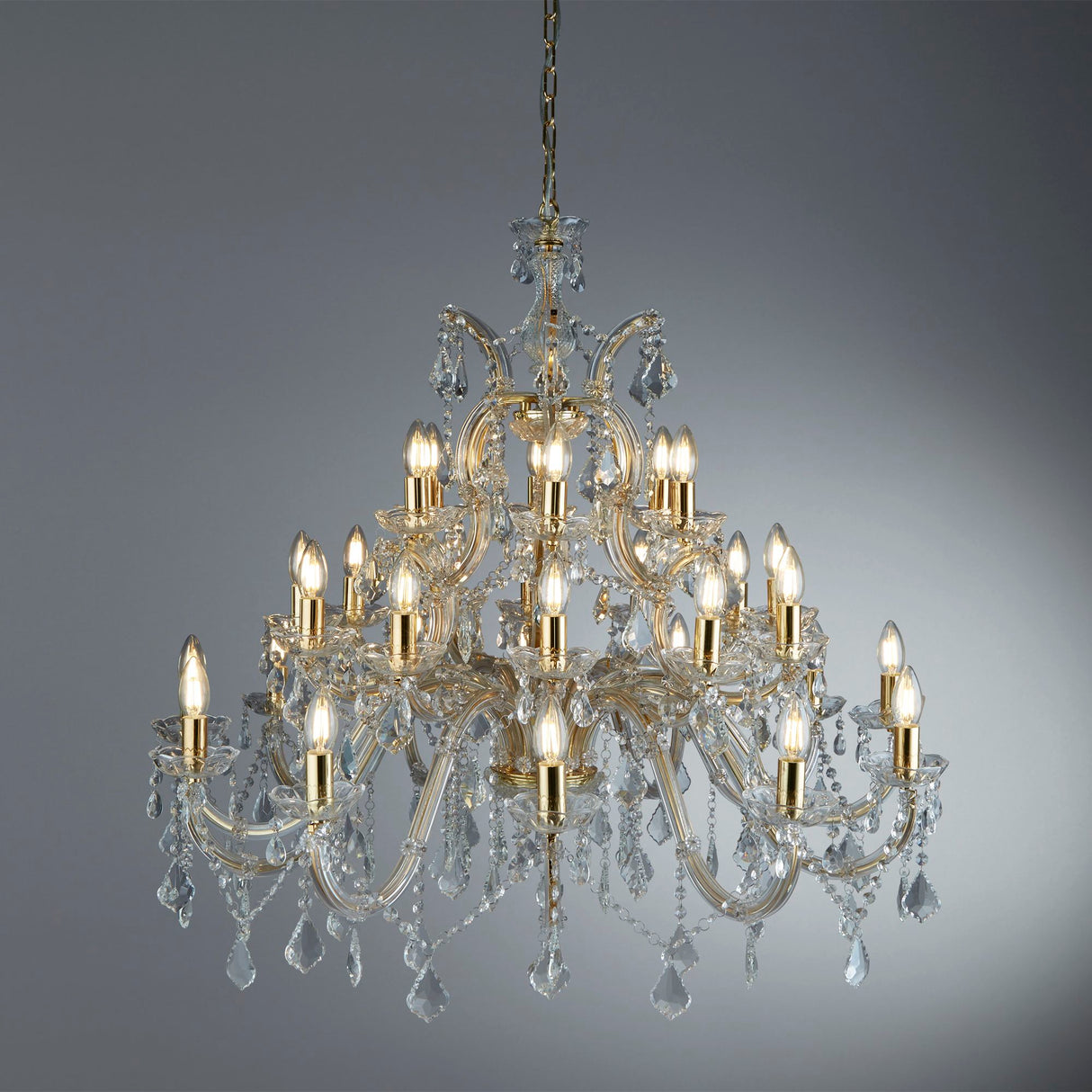 Searchlight Electric Marie Therese 30Lt Chandelier-Polished Brass & Clear Crystal 1214-30
