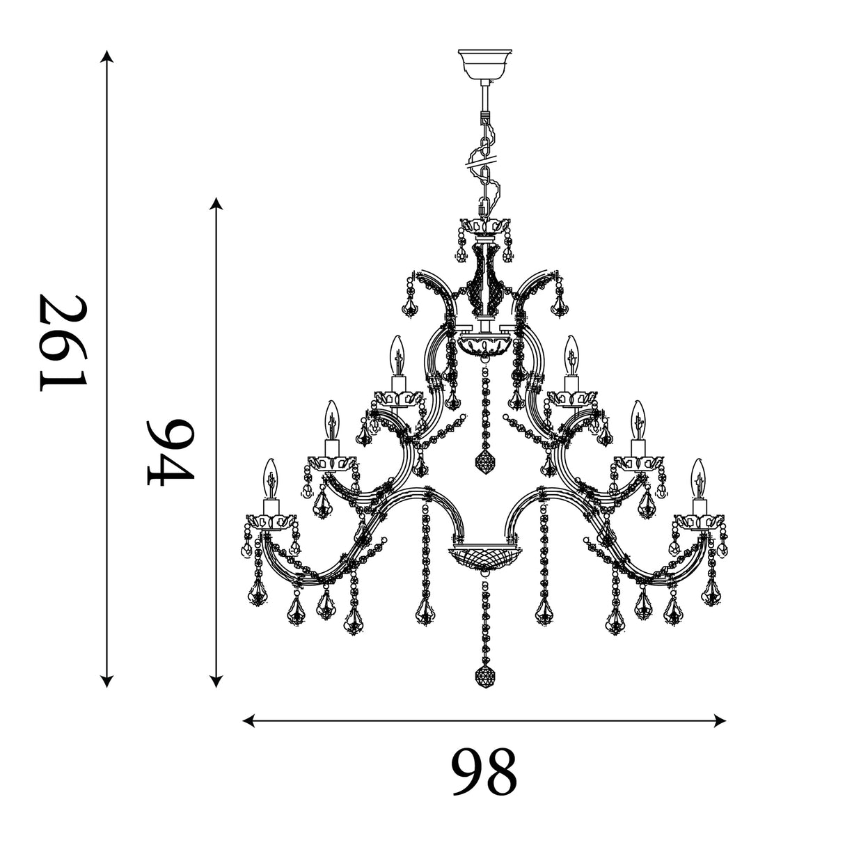 Searchlight Electric Marie Therese 30Lt Chandelier-Polished Brass & Clear Crystal 1214-30