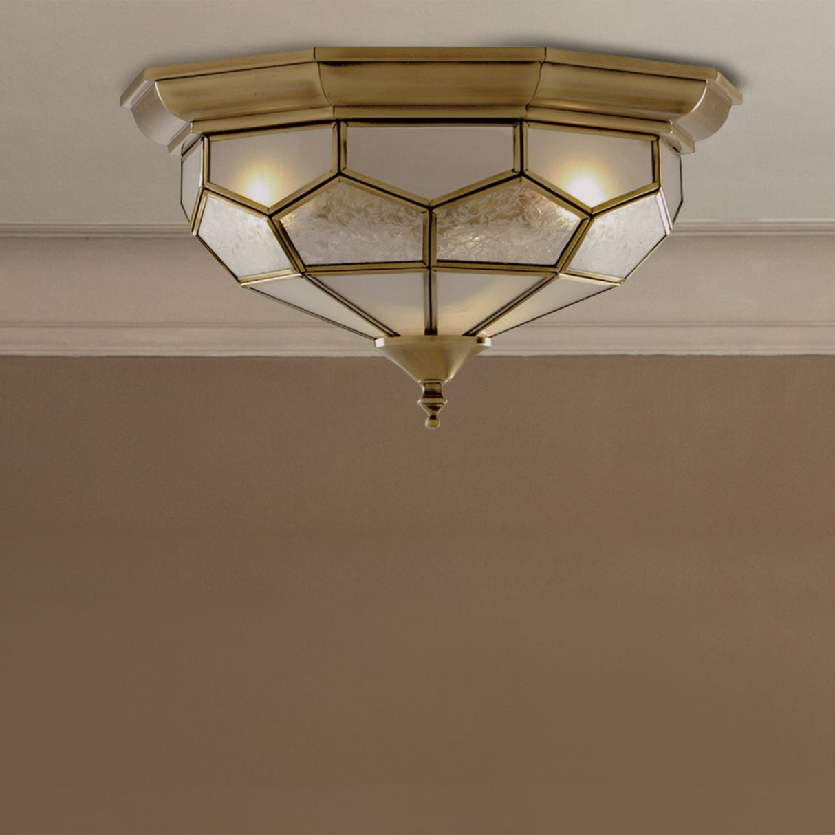 Searchlight Electric Pisa II 2Lt Flush - Antique Brass Metal & Acid Glass 1243-12