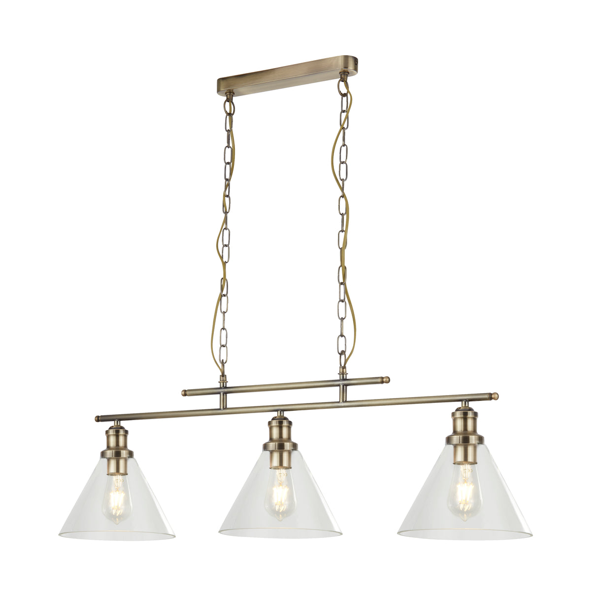 Pyramid 3Lt Pendant - Antique Brass & Glass Shades