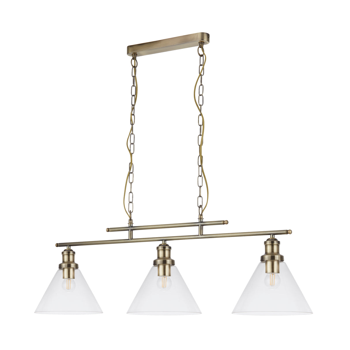 Searchlight Electric Pyramid 3Lt Pendant - Antique Brass & Glass Shades 1277-3AB