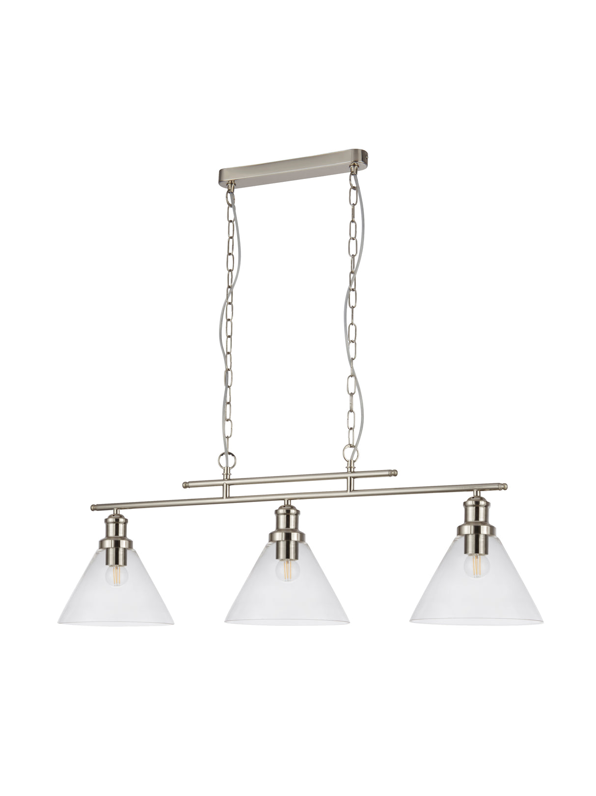 Searchlight Electric Pyramid 3Lt Bar Pendant - Satin Silver Metal & Glass 1277-3SS