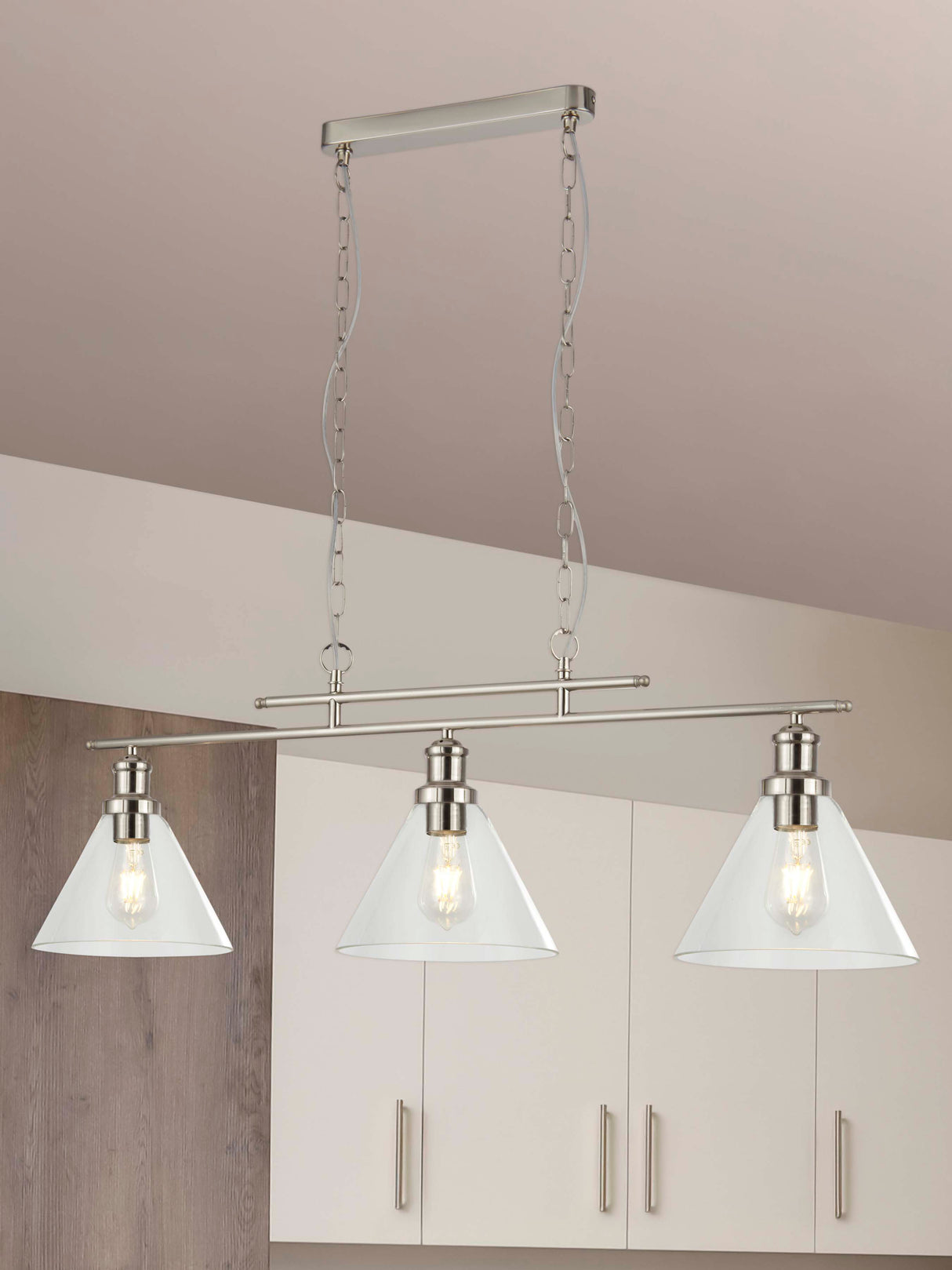 Searchlight Electric Pyramid 3Lt Bar Pendant - Satin Silver Metal & Glass 1277-3SS