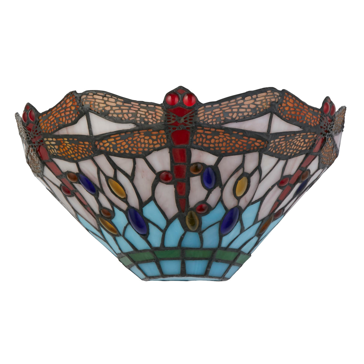 Searchlight Electric Dragonfly Wall Light - Antique Brass Metal & Stained Glass 1283-17