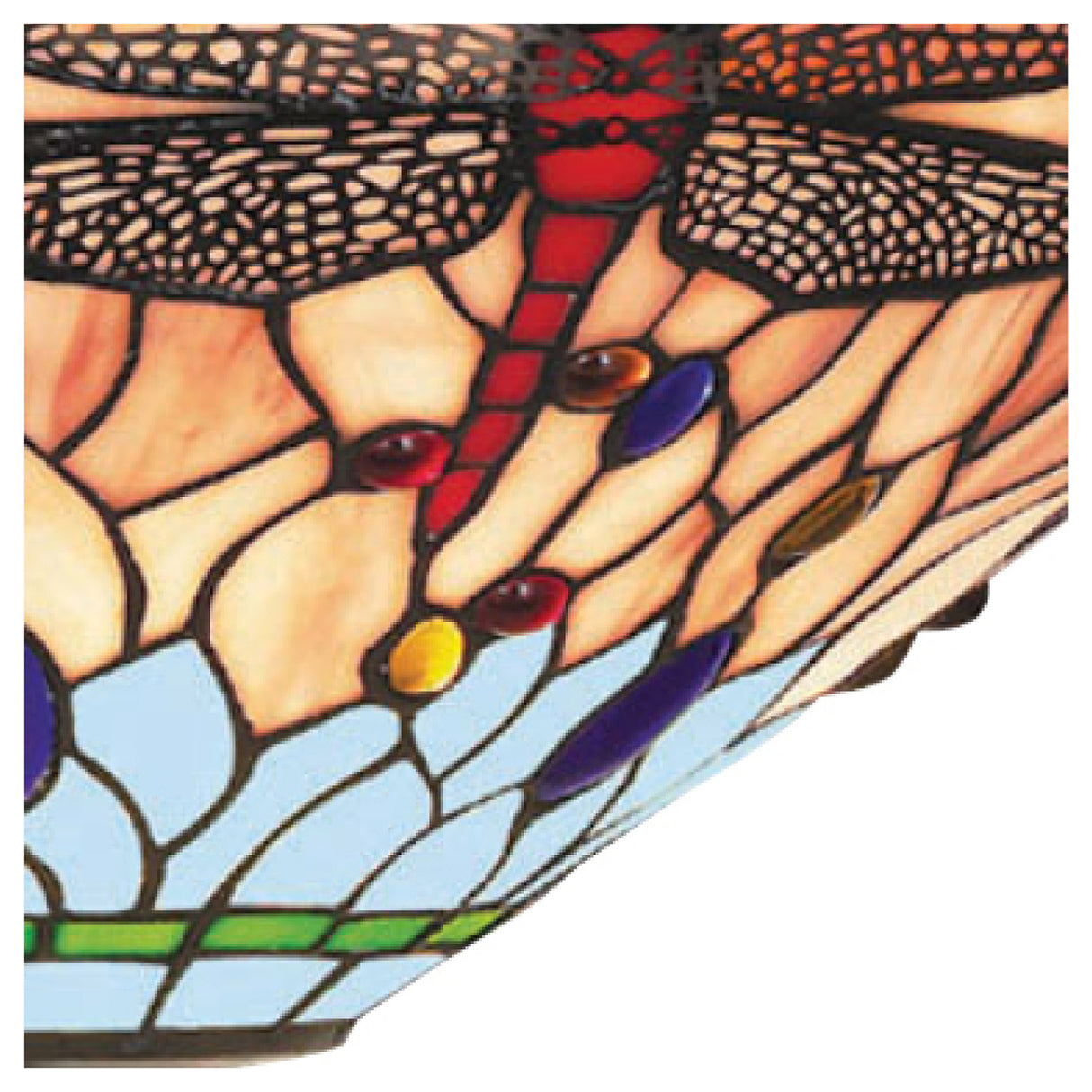 Searchlight Electric Dragonfly Semi-Flush - Antique Brass Metal & Stained Glass 1289-16