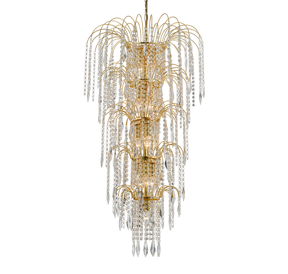 Waterfall 13Lt Tier Chandelier - Gold & Crystal