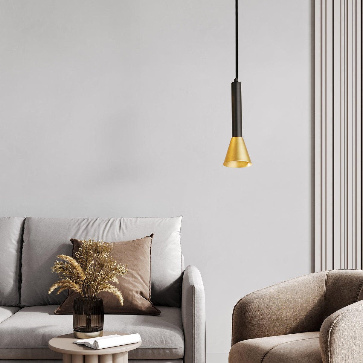 Searchlight Electric Signal Pendant - Black & Gold Metal 13611-1BGO