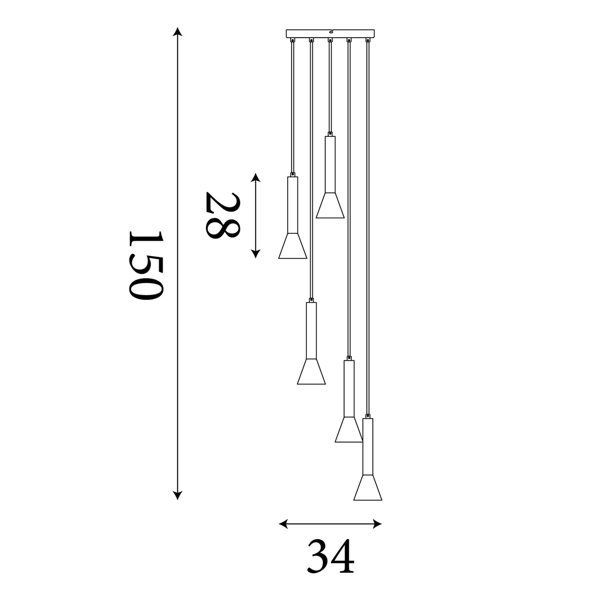 Searchlight Electric Signal 5Lt Multi-Drop Pendant - Black & Gold Metal 13611-5BGO