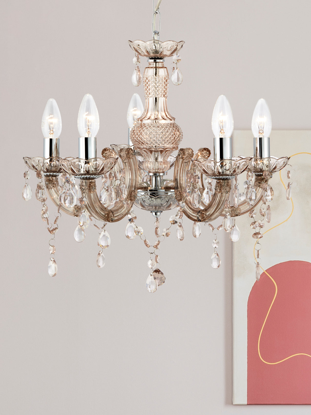 Searchlight Electric Marie Therese 5Lt Pendant - Mink Glass & Acrylic 1455-5MI