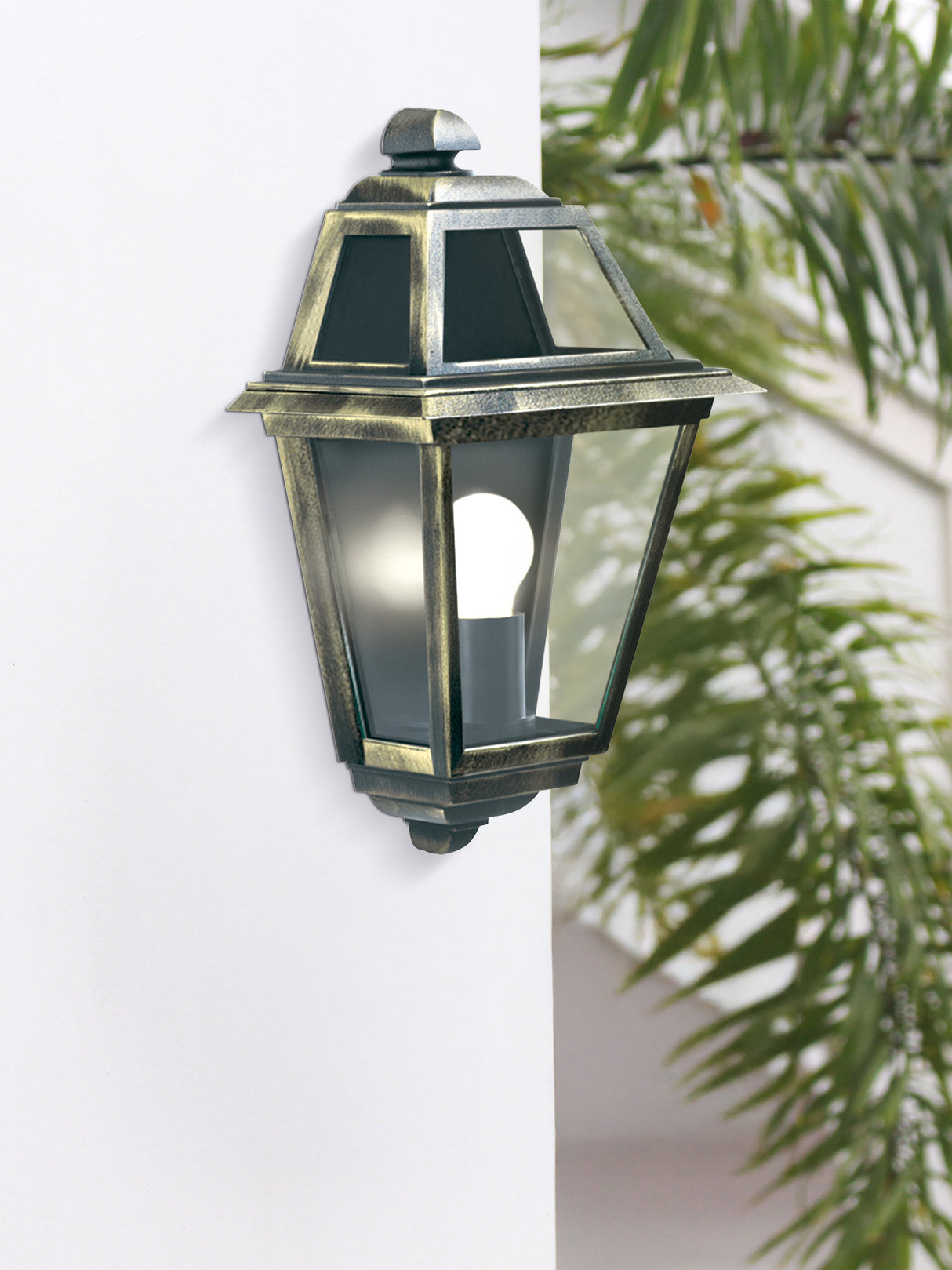 Searchlight Electric New Orleans Outdoor Wall Light - Black Gold, Glass, IP44 1523