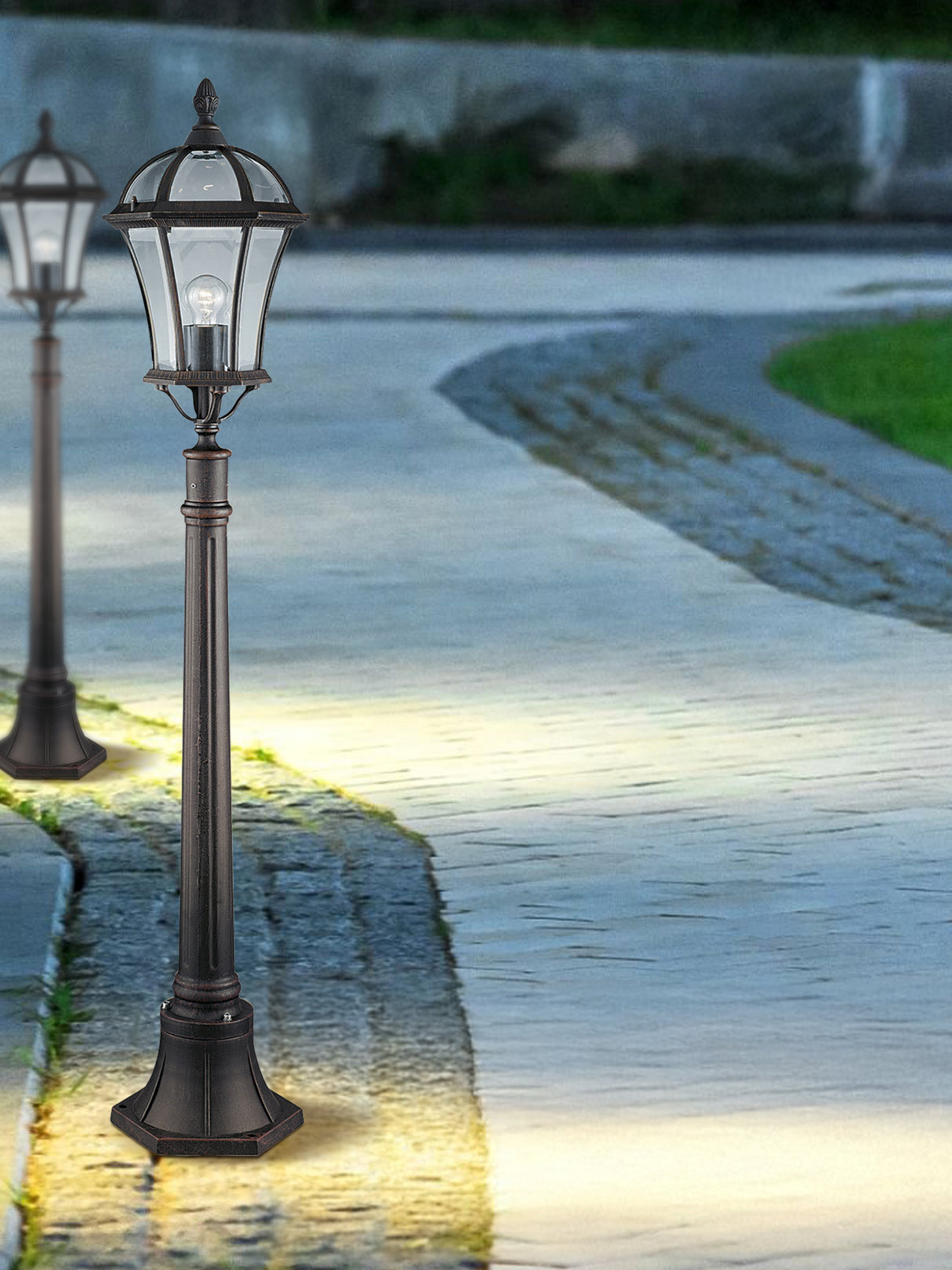 Searchlight Electric Capri Outdoor Post - Aluminium, Rustic Brown & Glass, IP23 1568