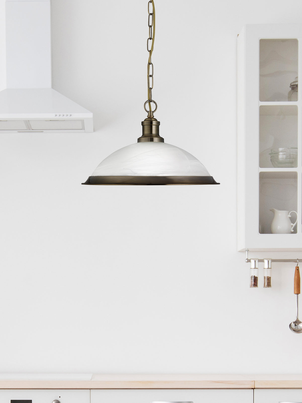 Searchlight Electric Bistro Pendant - Antique Brass Metal & Acid Glass 1591AB