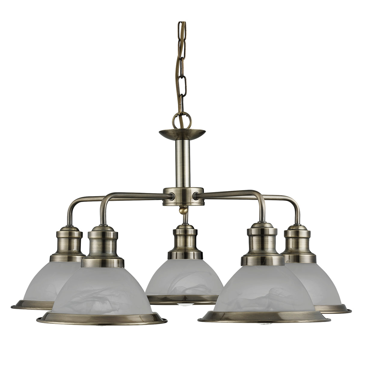 Searchlight Electric Bistro 5Lt Pendant - Antique Brass Metal & Acid Glass 1595-5AB