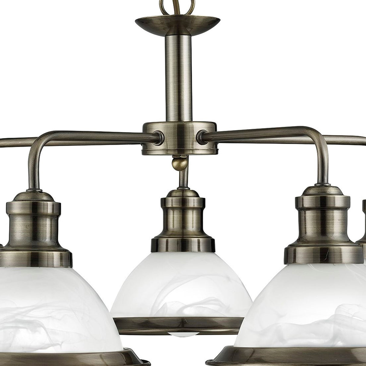 Searchlight Electric Bistro 5Lt Pendant - Antique Brass Metal & Acid Glass 1595-5AB
