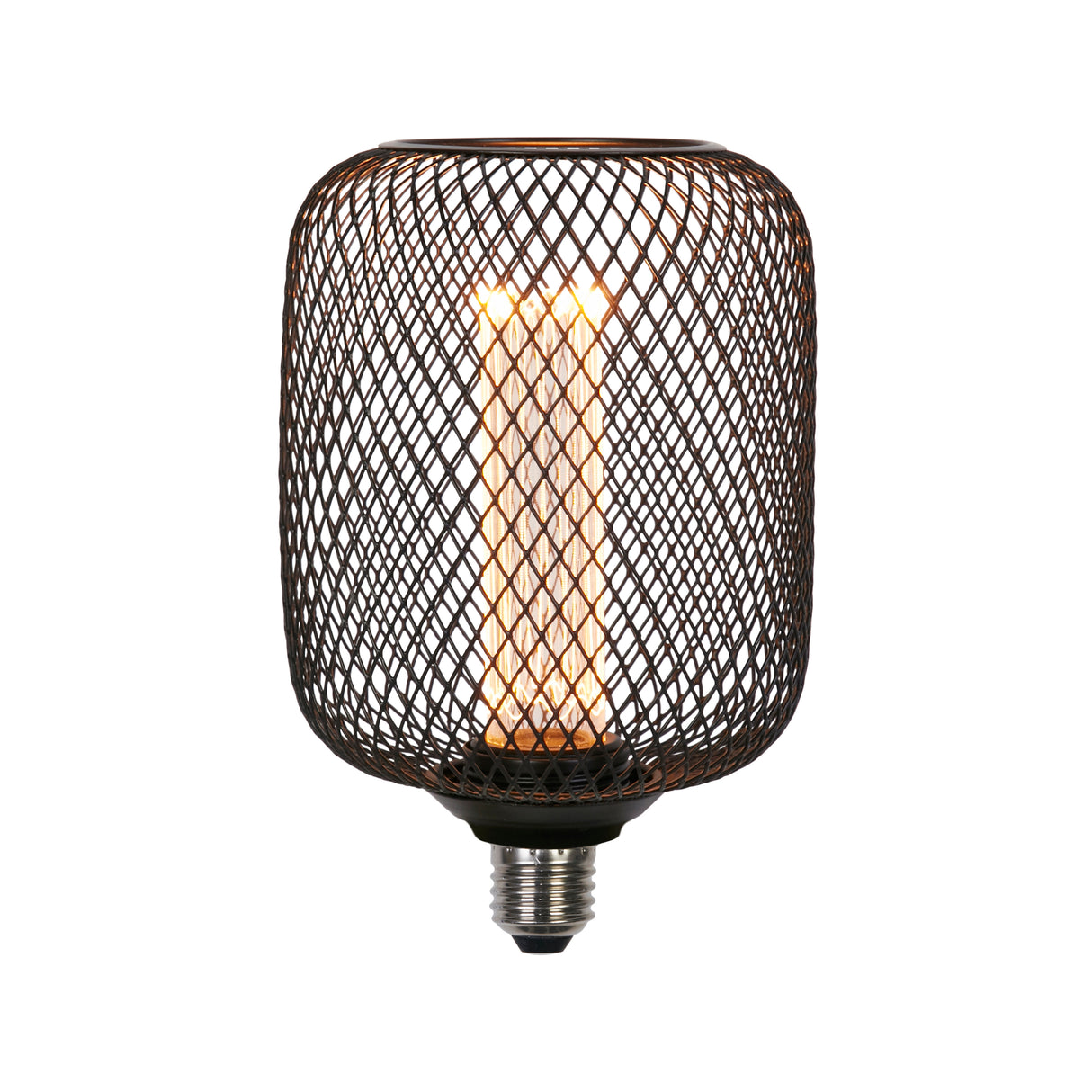 Wire Mesh Effect Drum Lamp - Black Metal