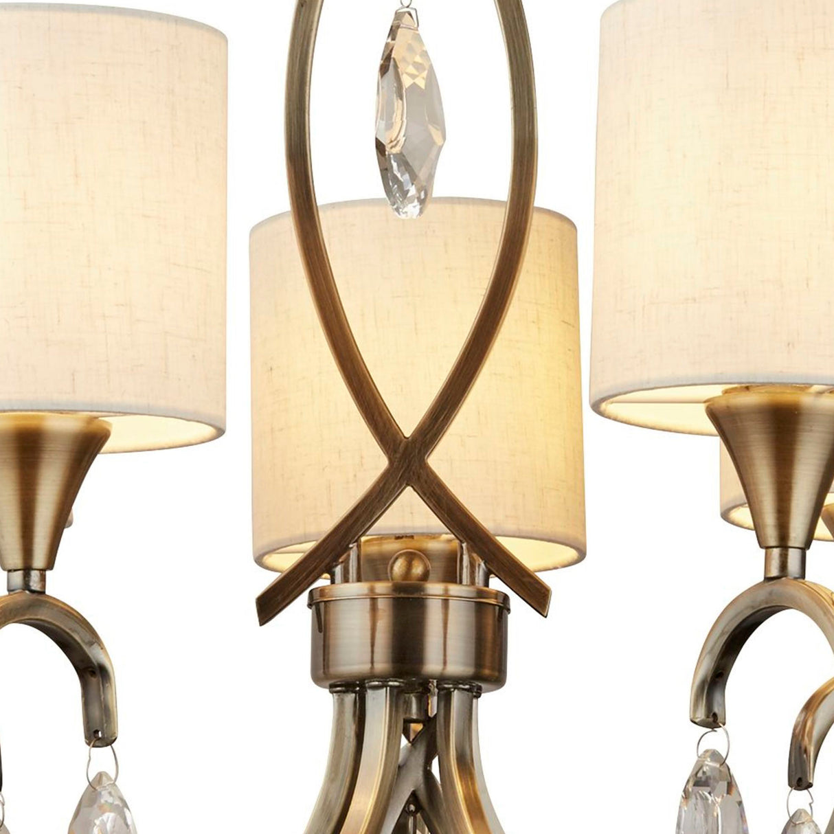 Searchlight Electric Alberto 5Lt Pendant - Antique Brass, Crystal & Linen Shade 1605-5AB