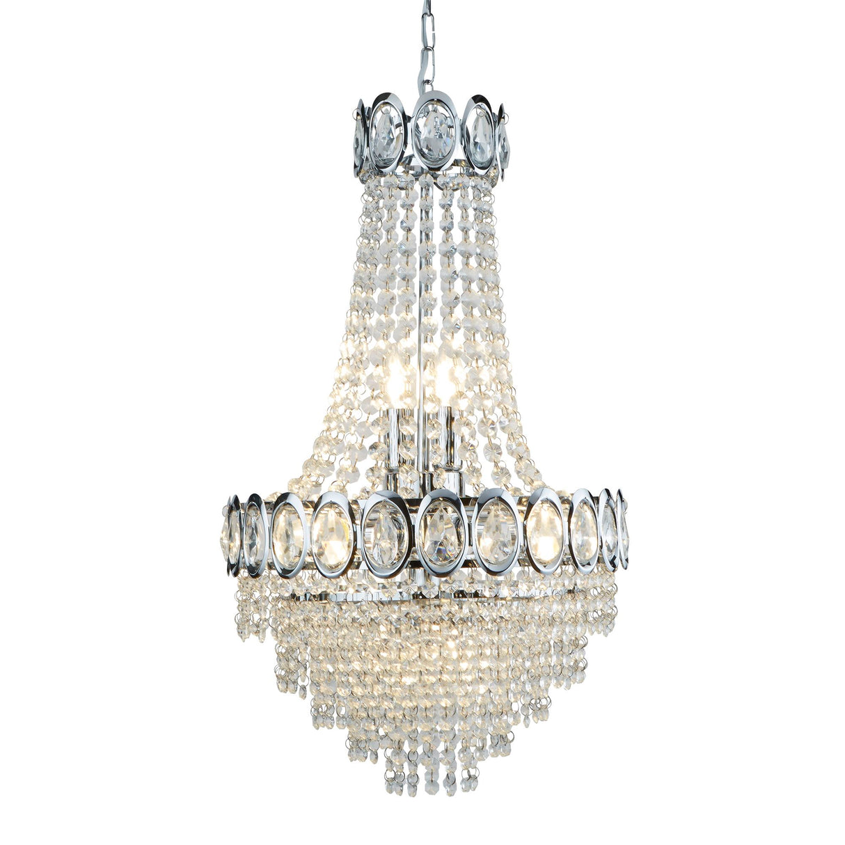 Louis Phillipe 6Lt Chandelier - Chrome Metal & Crystal