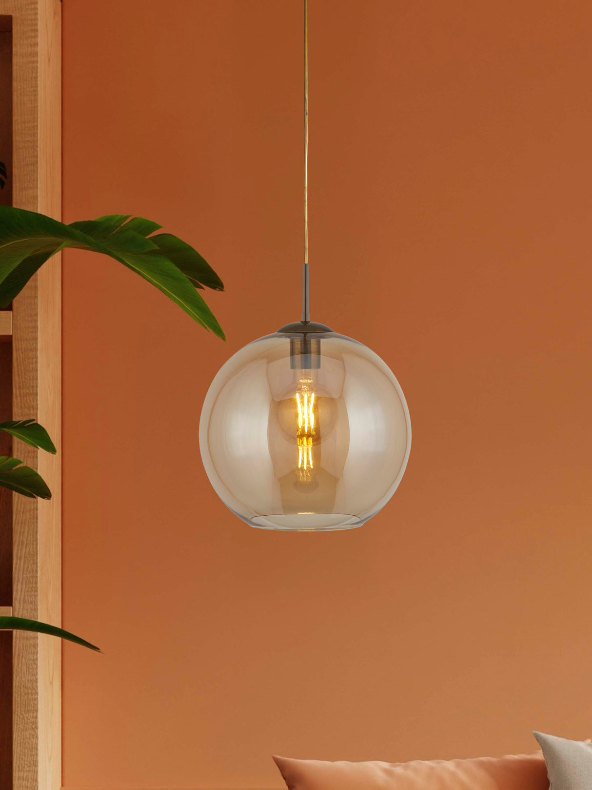 Searchlight Electric Balls Pendant - Antique Brass Metal & Amber Glass 1621AM