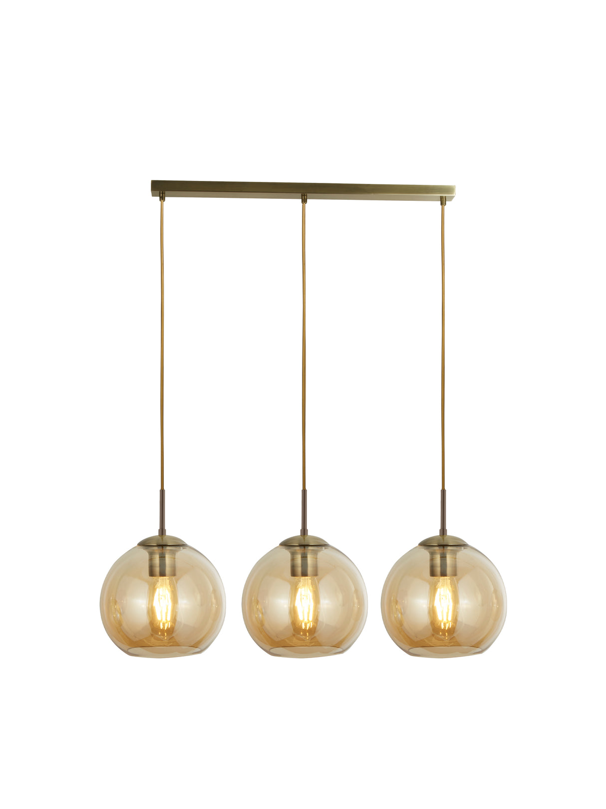 Balls 3Lt Bar Pendant - Antique Brass Metal & Amber Glass