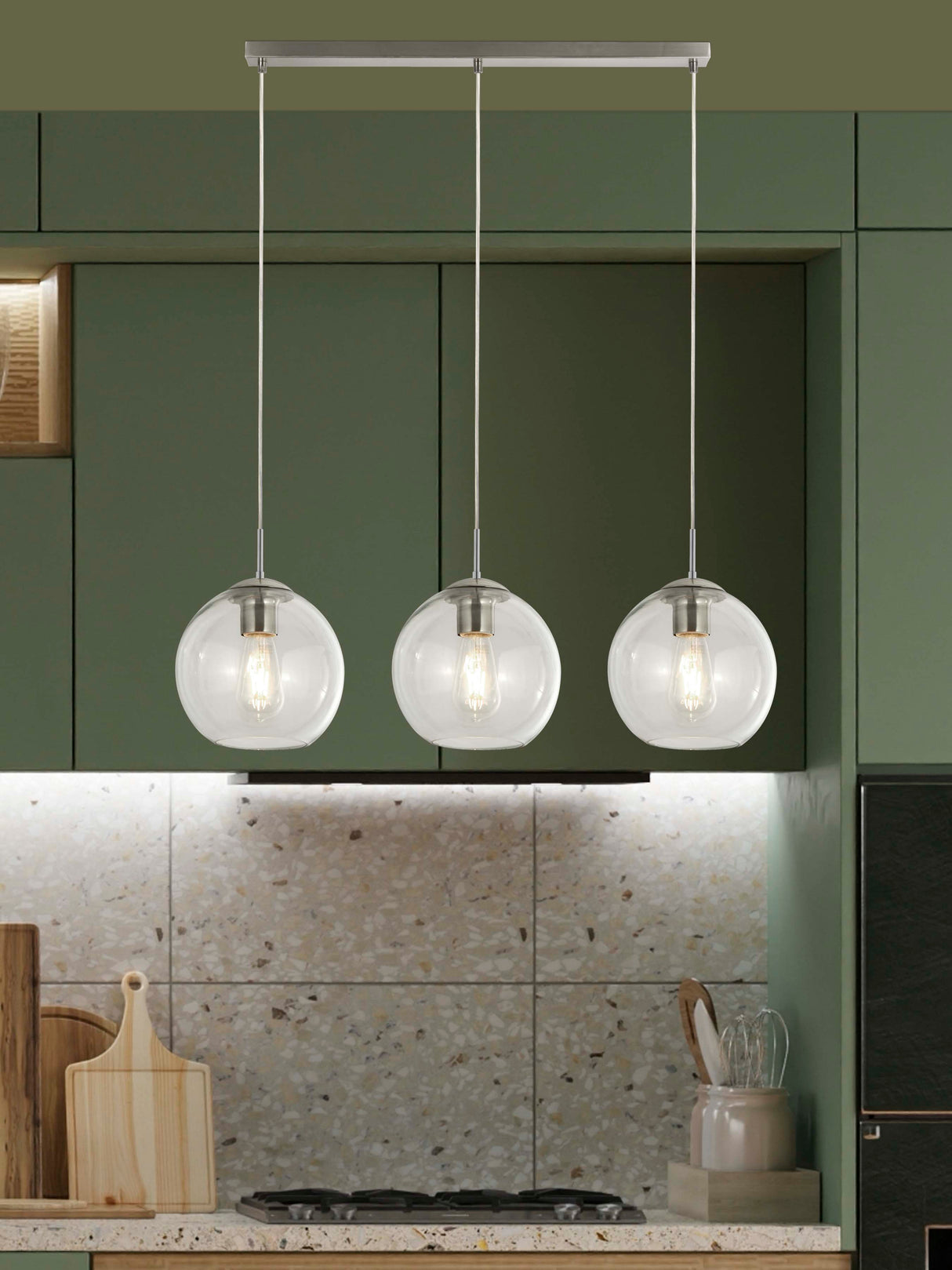 Searchlight Electric Balls 3Lt Bar Pendant - Chrome & Clear Glass 1623-3CL