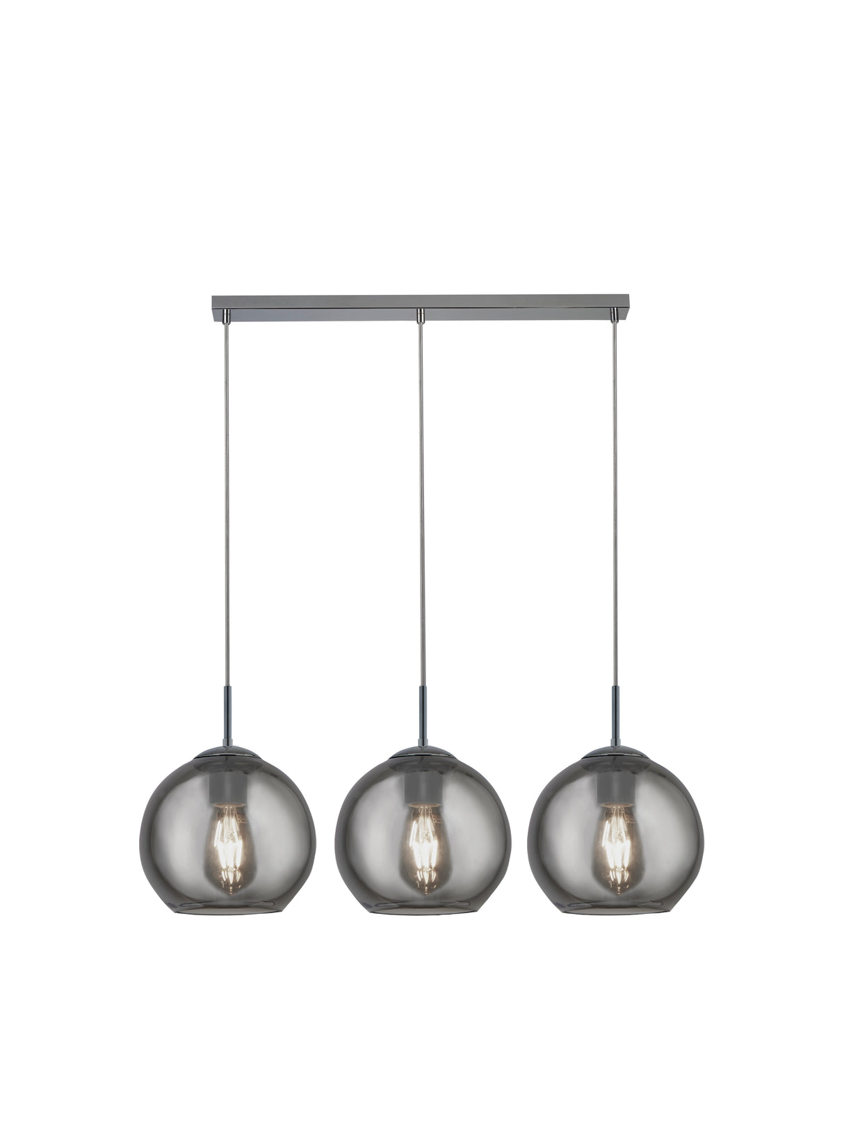 Balls 3Lt Bar Pendant - Chrome Metal & Smoked Glass