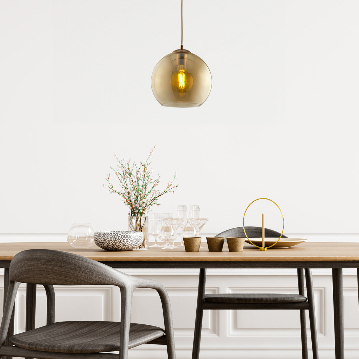 Searchlight Electric Balls Pendant - Antique Brass Metal & Amber Glass 1632AM