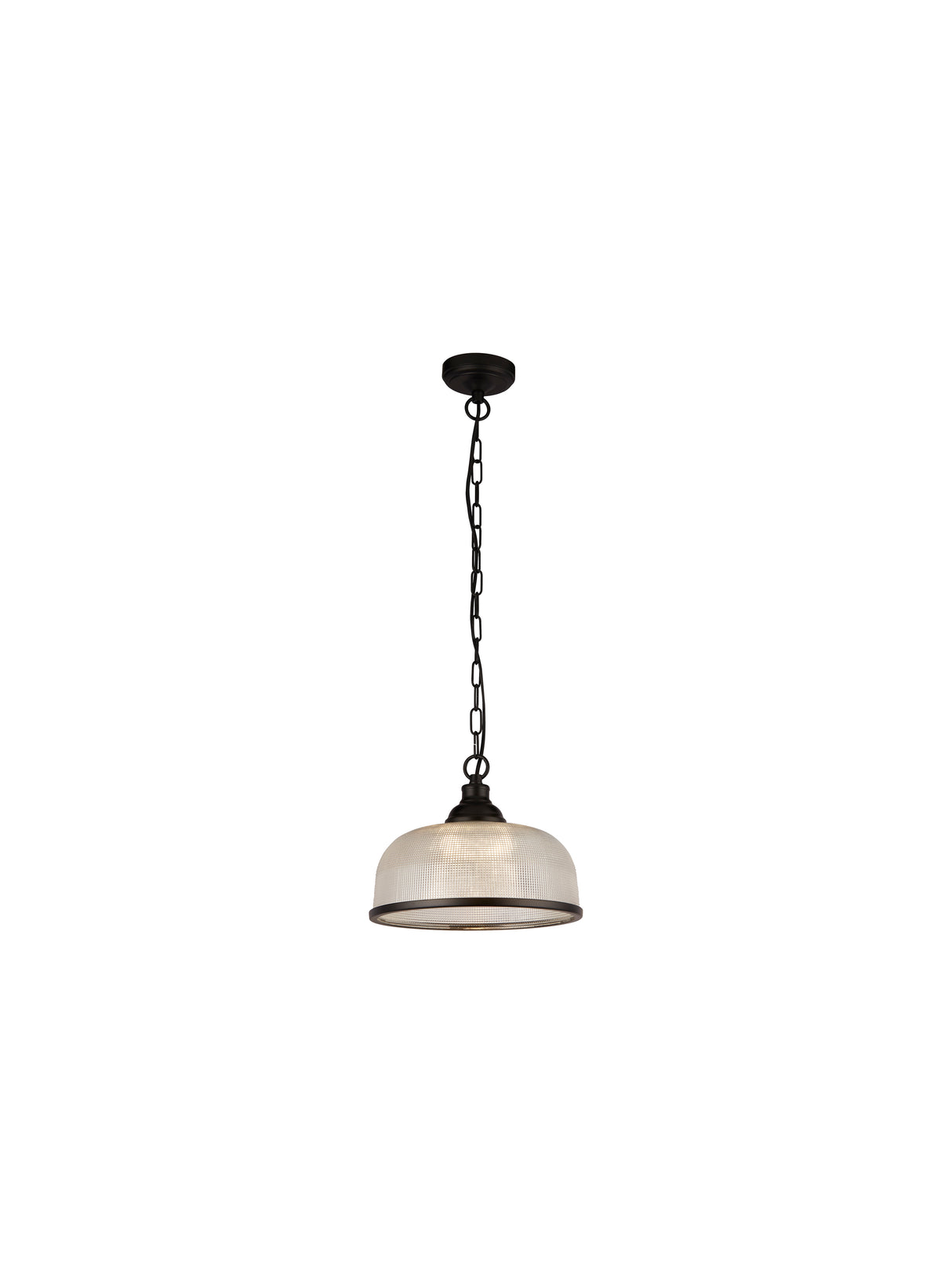 Highworth Pendant - Matt Black Metal & Holophane Style Glass