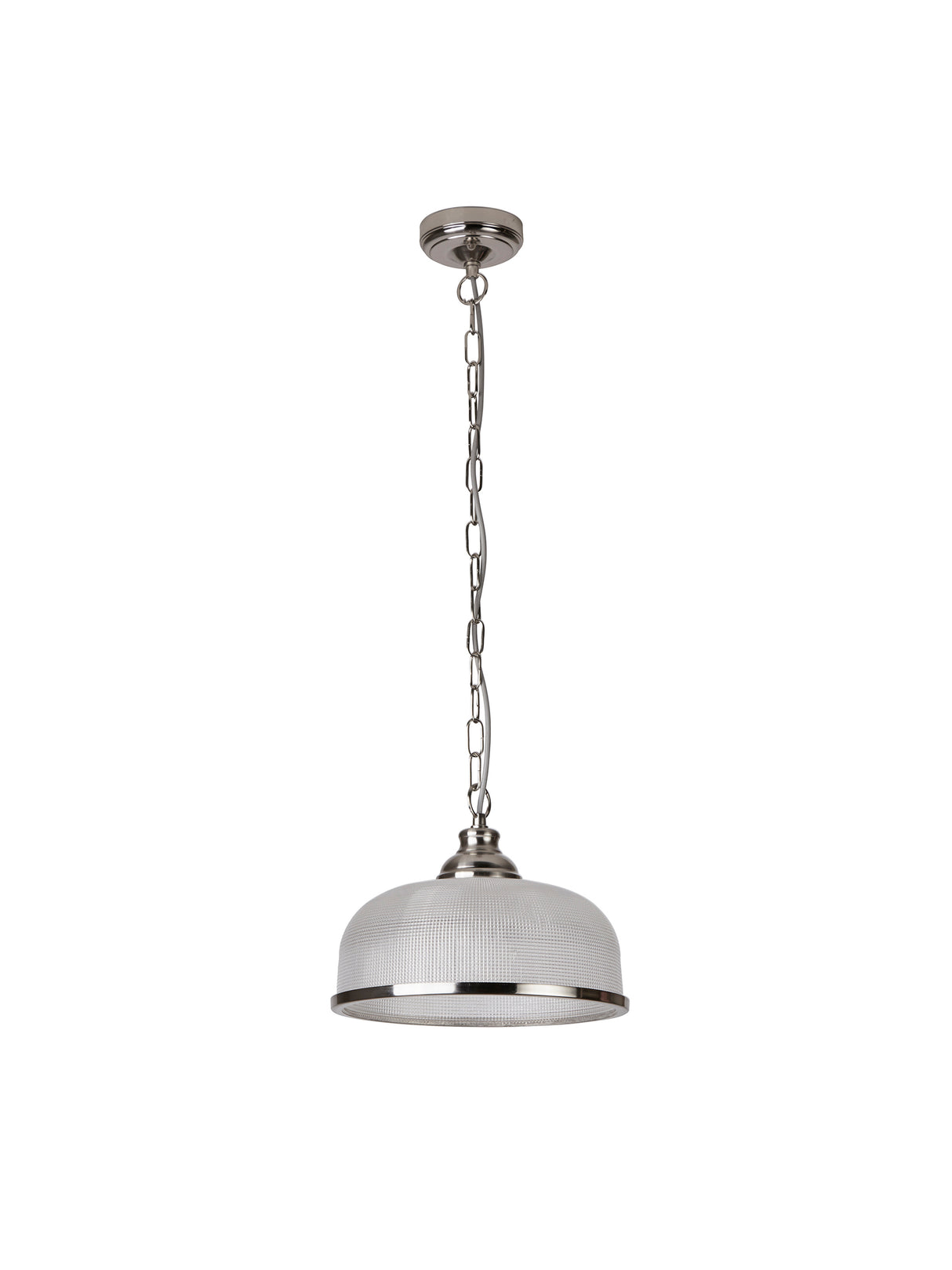 Searchlight Electric Bistro II Pendant - Satin Silver & Holophane Style Glass 1682SS