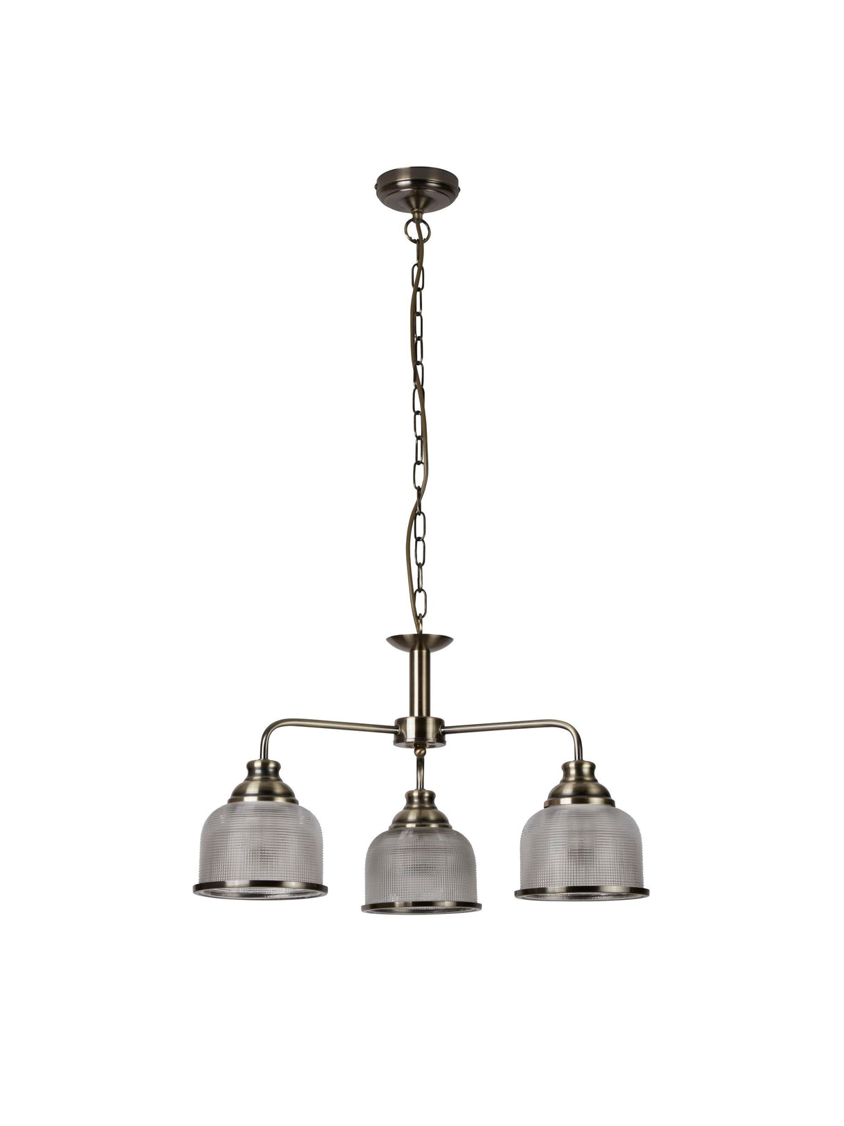 Searchlight Electric Bistro II 3Lt Pendant-Antique Brass & Holophane Style Glass 1683-3AB