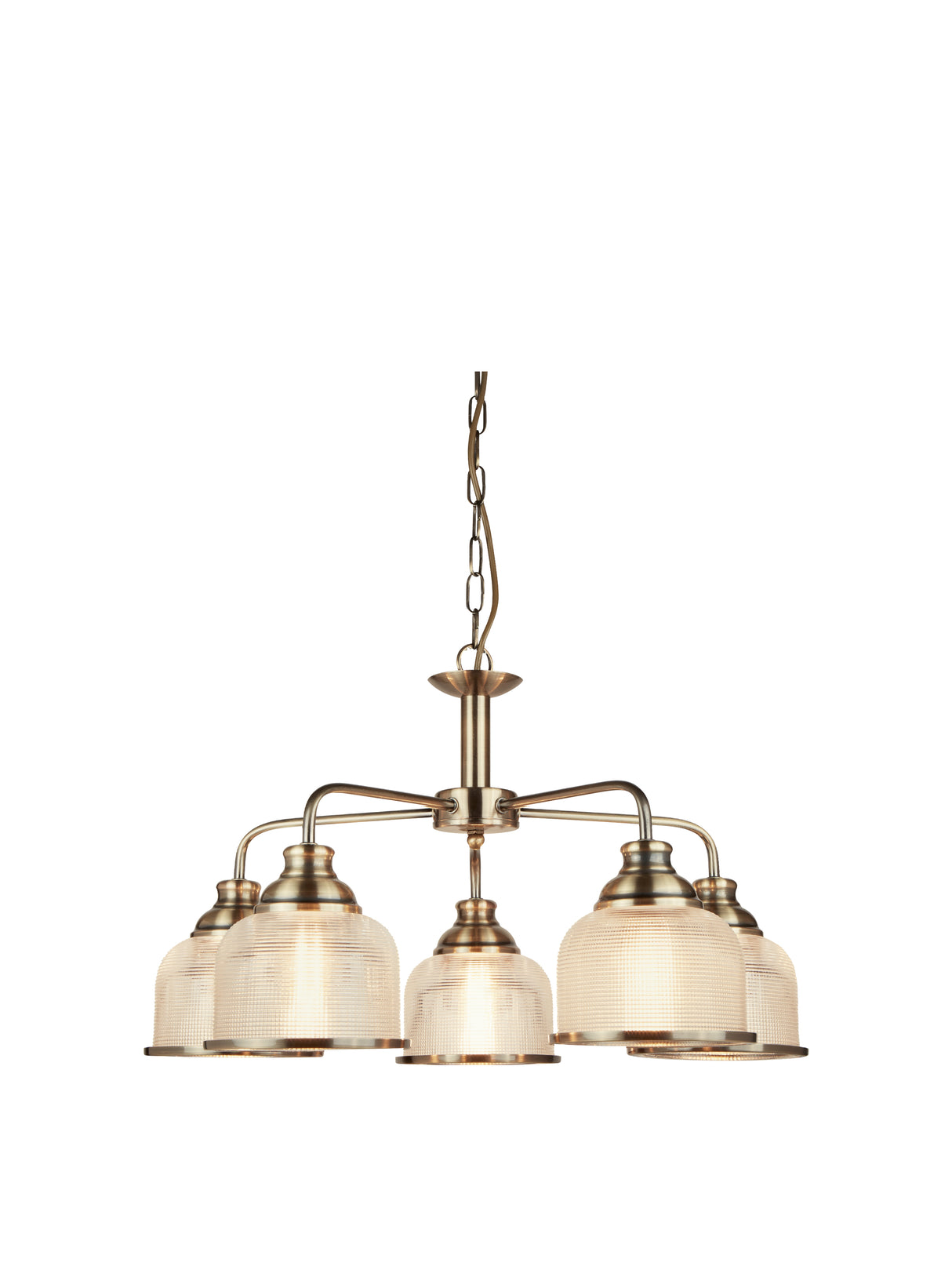 Bistro II 5Lt Pendant -Antique Brass & Holophane Style Glass