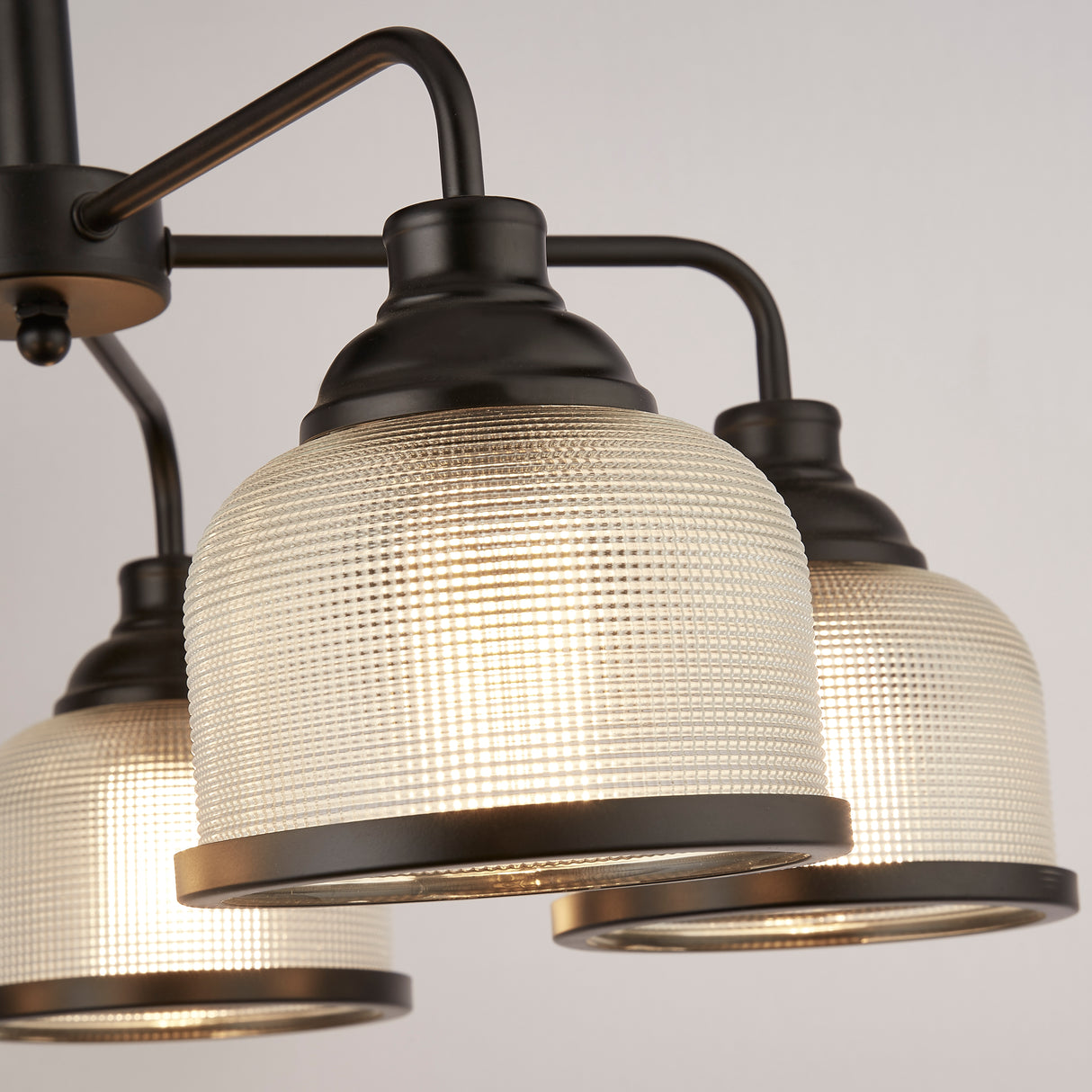 Searchlight Electric Highworth 5Lt Pendant - Black Metal & Holophane Style Glass 1685-5BK