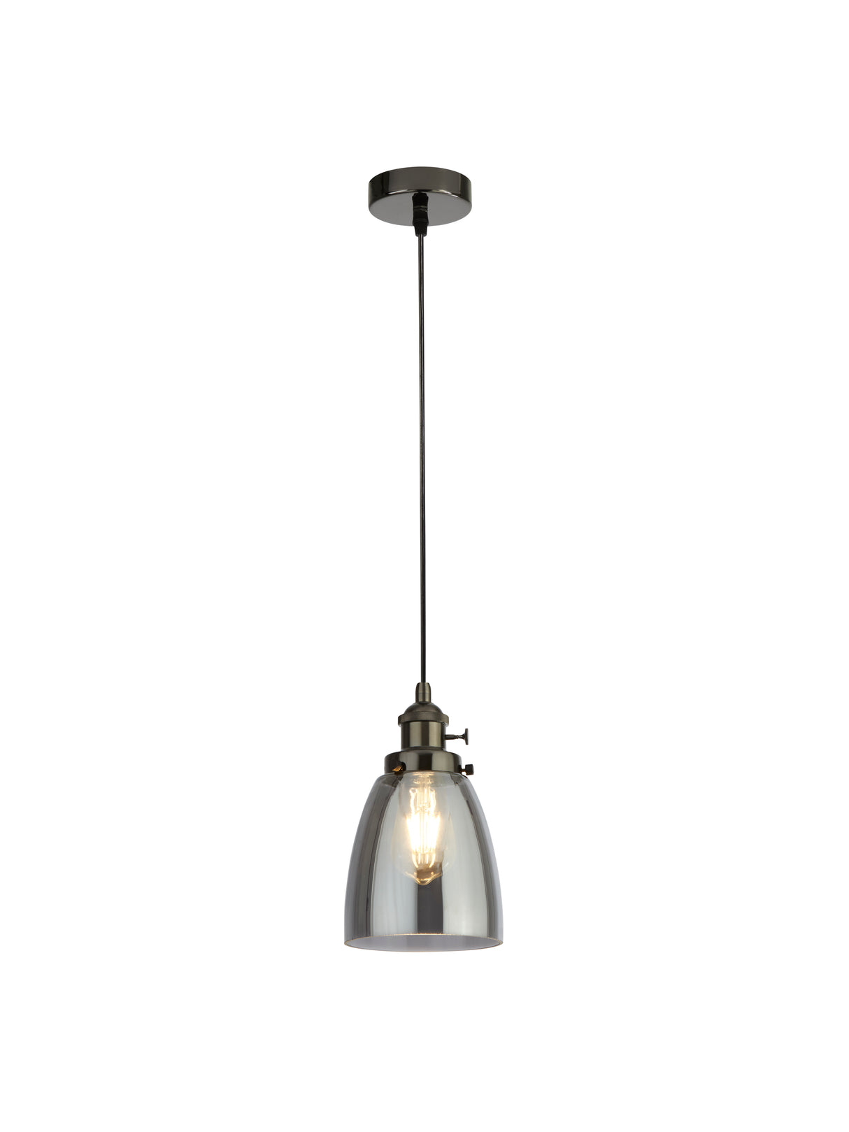 Camden 1Lt Pendant - Black Chrome Metal & Smoked Glass
