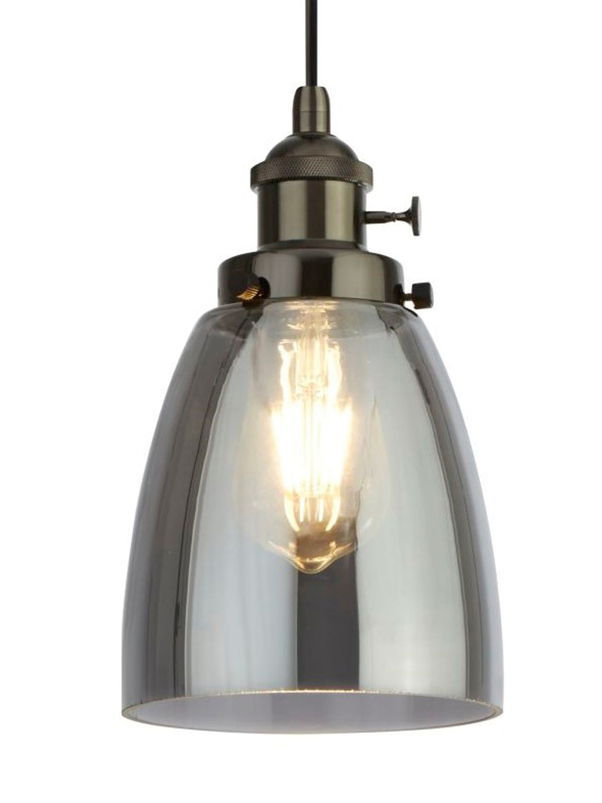 Searchlight Electric Camden 1Lt Pendant - Black Chrome Metal & Smoked Glass 1921-1BC
