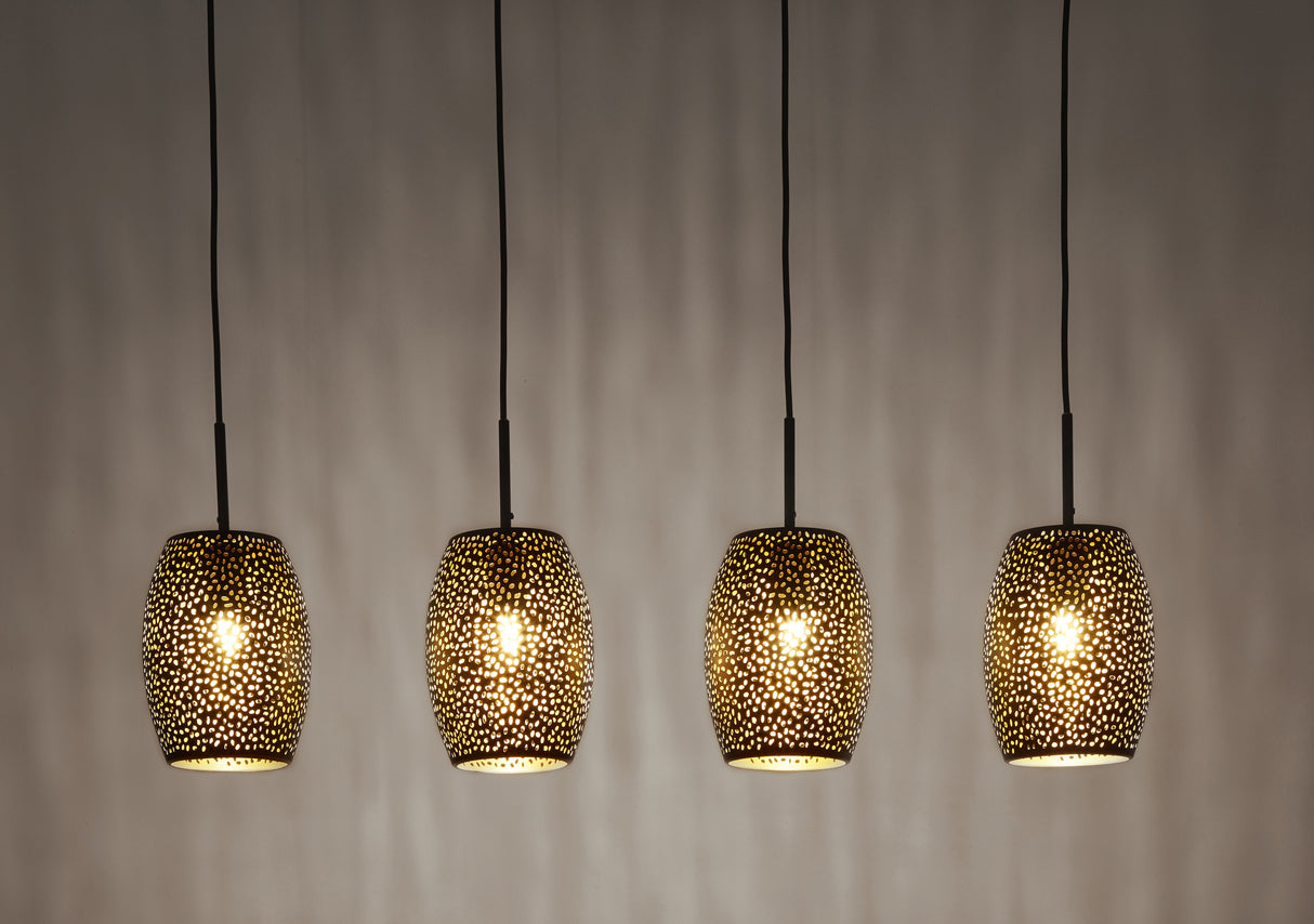 Searchlight Electric Laser 4Lt Bar Pendant - Black & Gold Laser Cut Metal 19231-4BGO