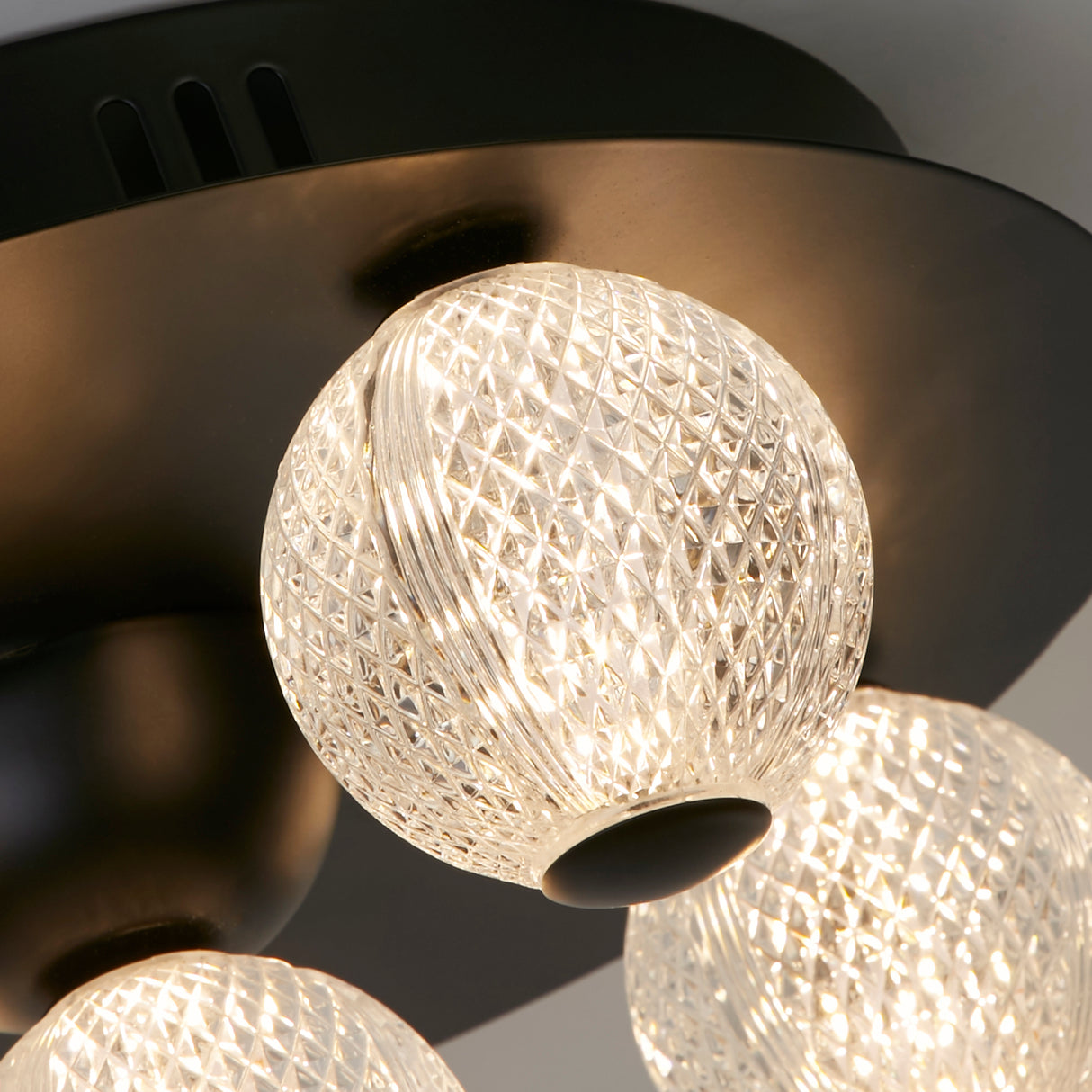 Searchlight Electric Asteroid LED Flush, Black Metal with Clear Acrylic Balls 20923BK