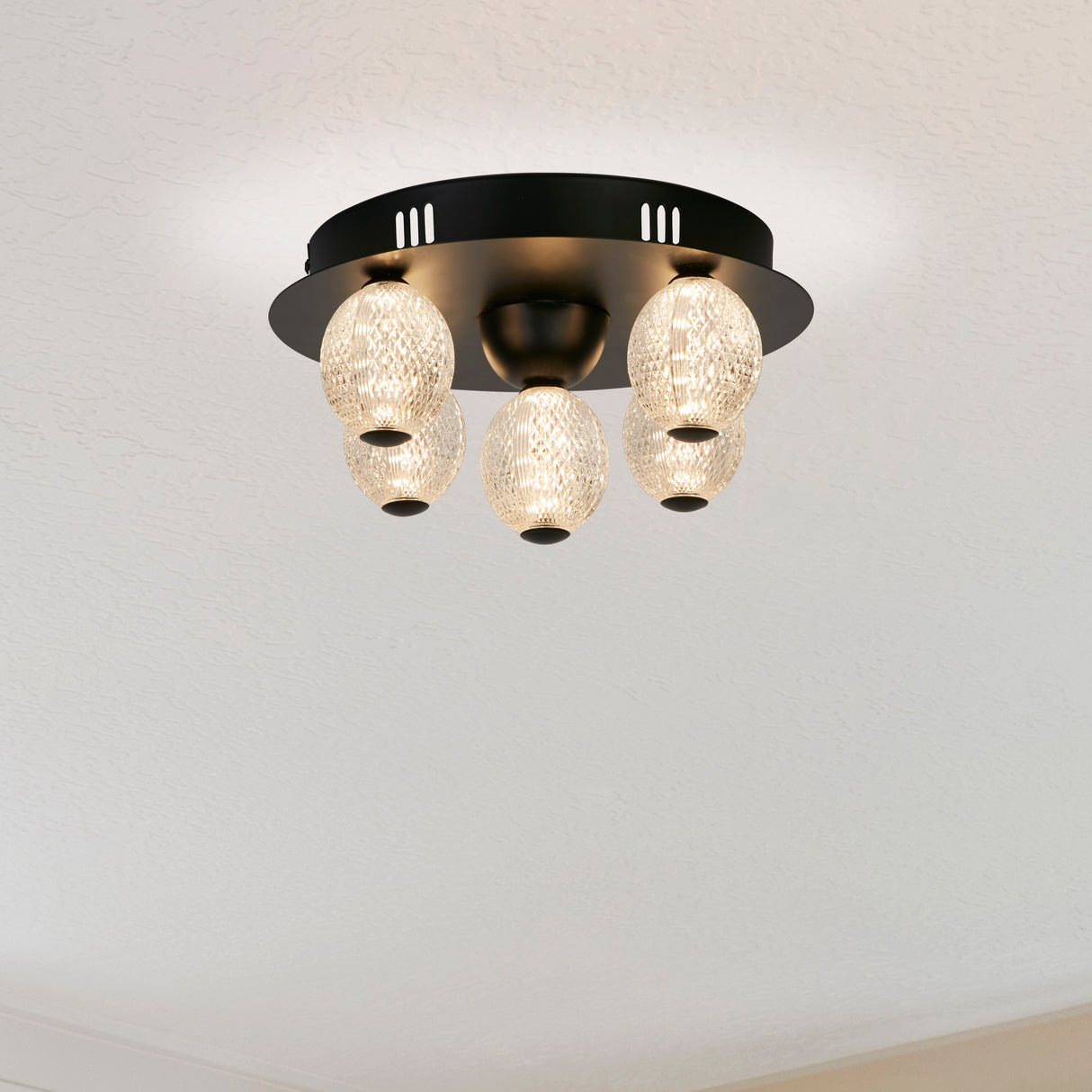 Searchlight Electric Asteroid LED Flush, Black Metal with Clear Acrylic Balls 20923BK